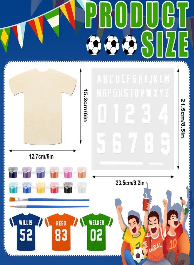 GlikCeil 36 Set Sports Jersey Craft Kit Wooden Jersey Shaped Cutouts Unfinished Clothing Hanging Ornaments with Plastic Mold Painting Set for DIY Projects Sport Themed Party Home Decoration - Image 2